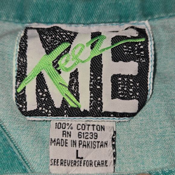 Vintage 80s 90s Teez Me Hooded Shirt L Button Front Striped Retro Surf Skater - Picture 2 of 10